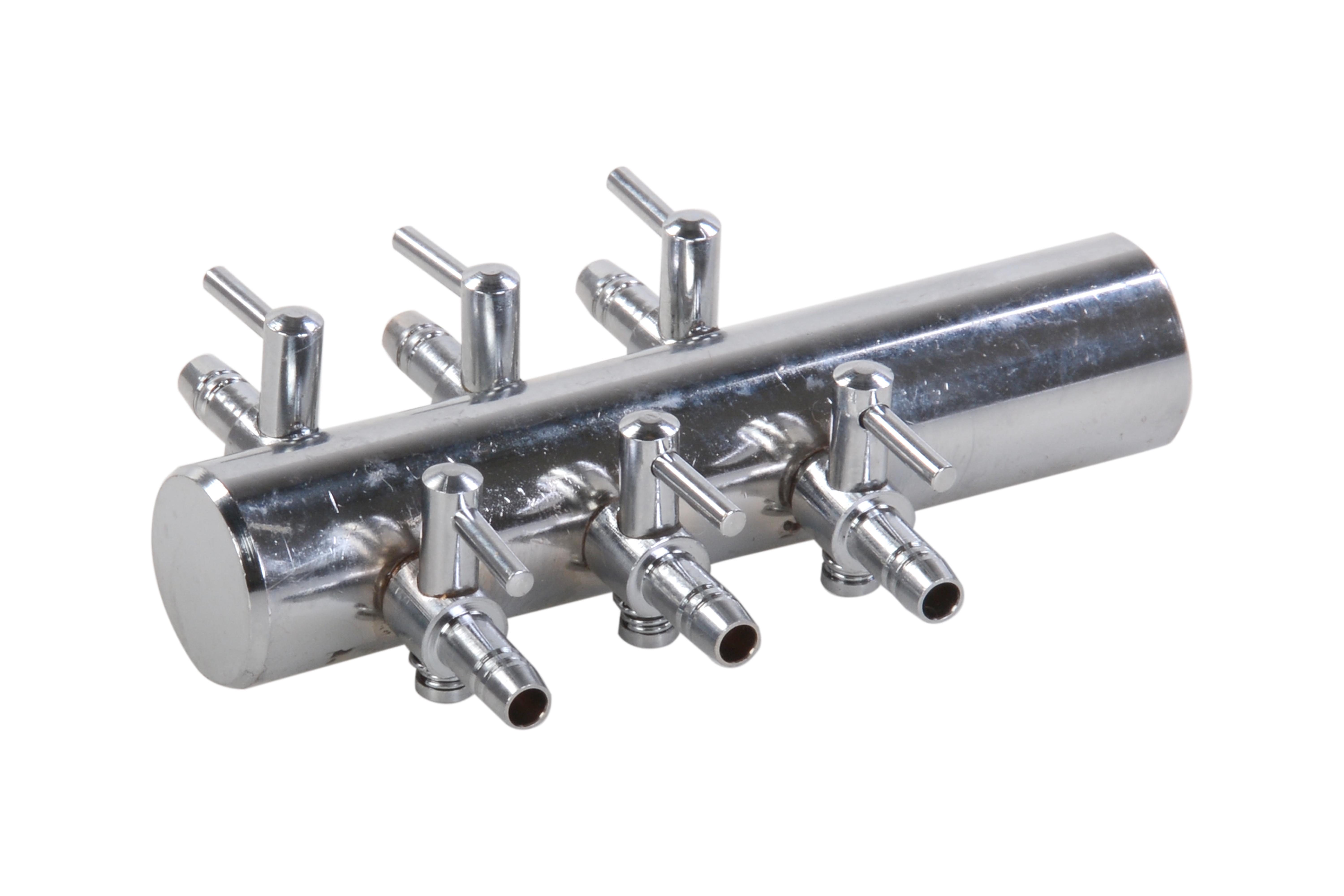 Luftverteiler für 4 mm 6 Ausgänge mit Kranmessing