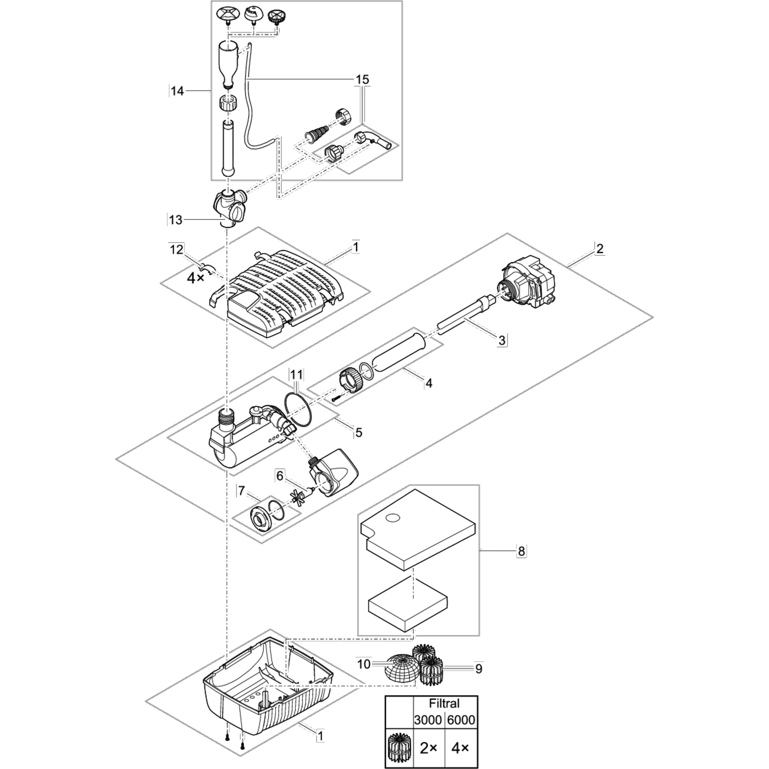 BG Ersatz Pumpe/UVC Filtral 6000 - Oase-Ersatzteile CAD Diagram, Diagram, Machine, Wheel