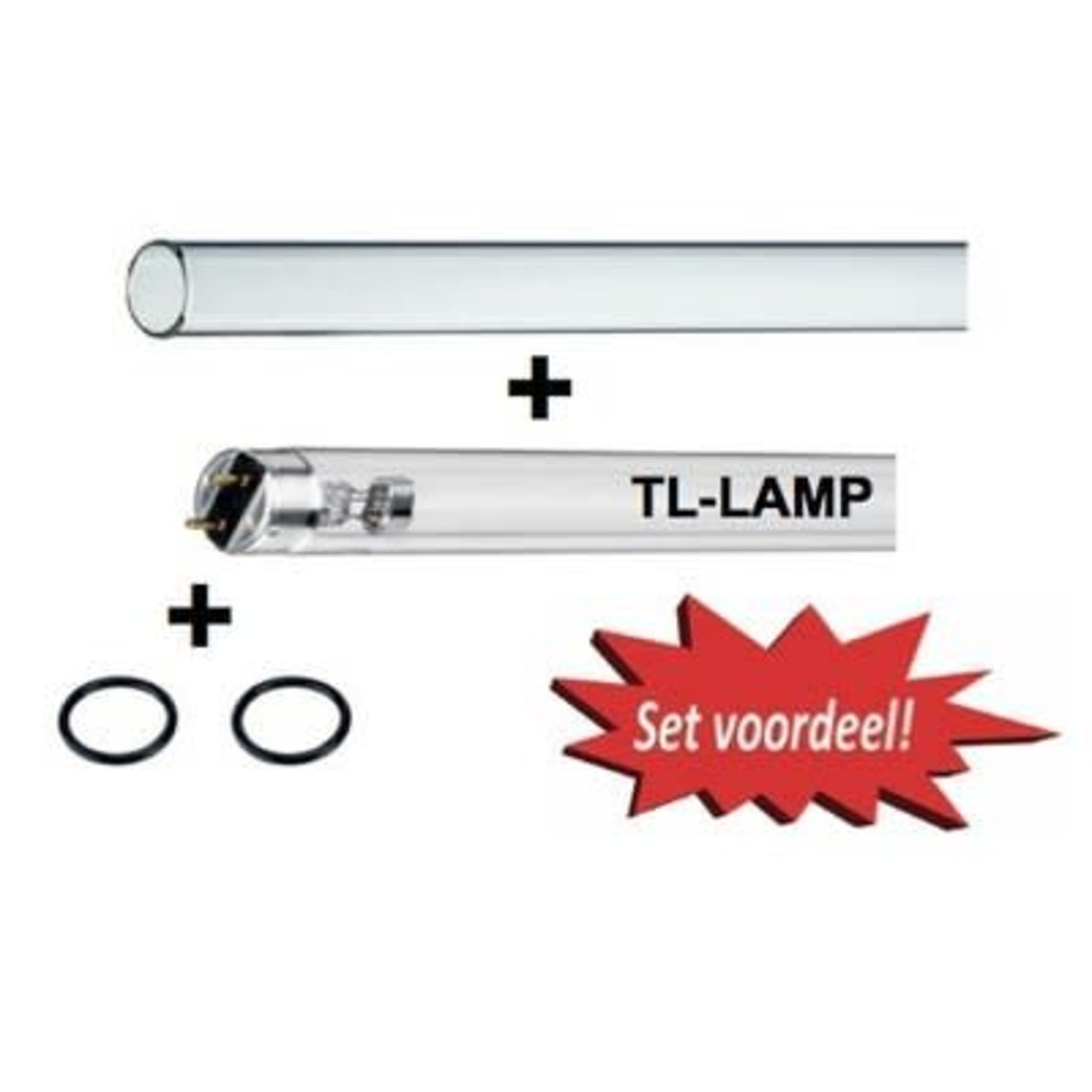 Komplettes Lampenset für optimale UV-Bestrahlung - 55W Leuchtstofflampe, Quarzglas & O-Ringe Logo, Symbol