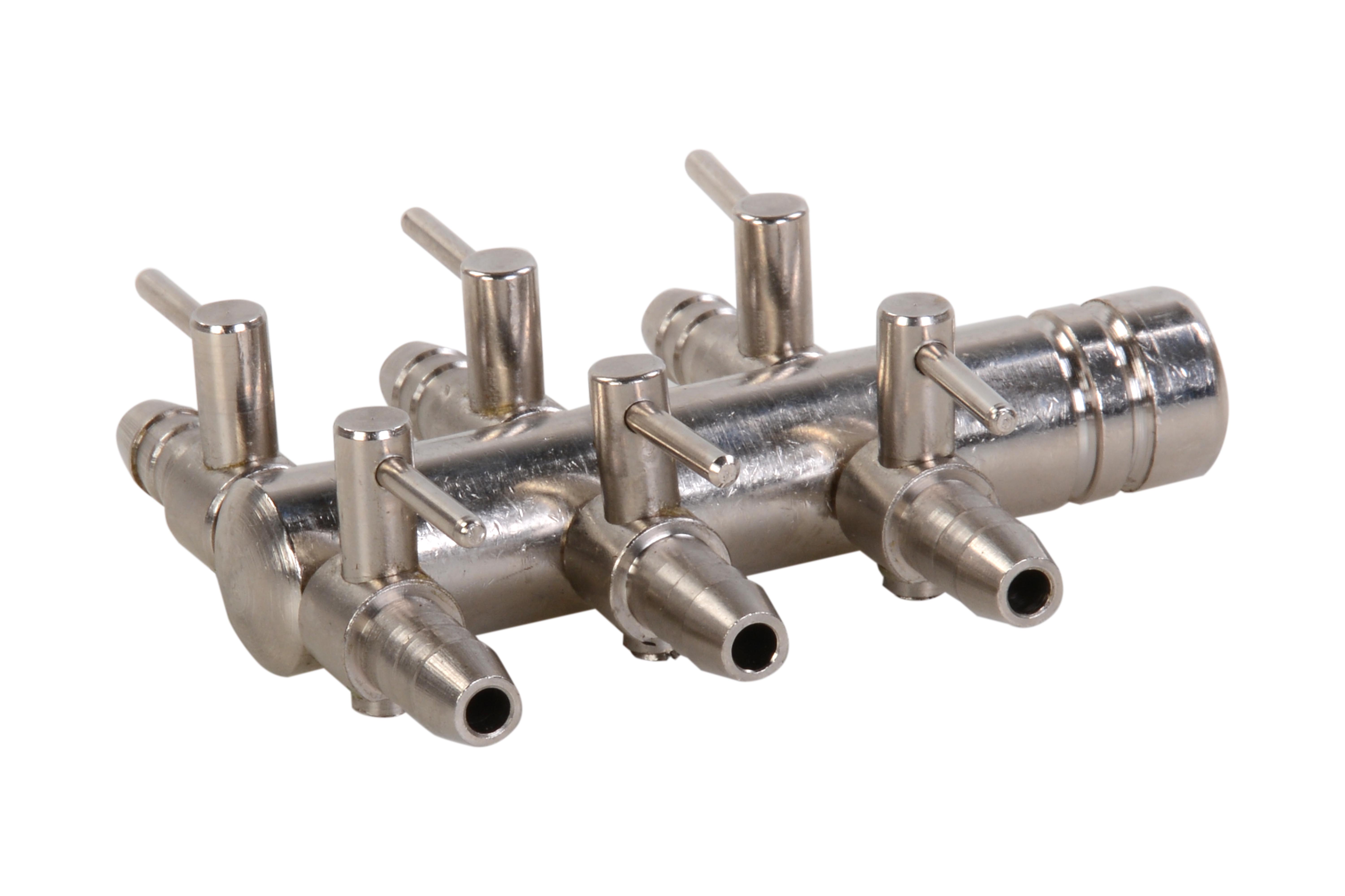 Luftverteiler für 9 mm 6 Ausgänge mit verchromtem Kran